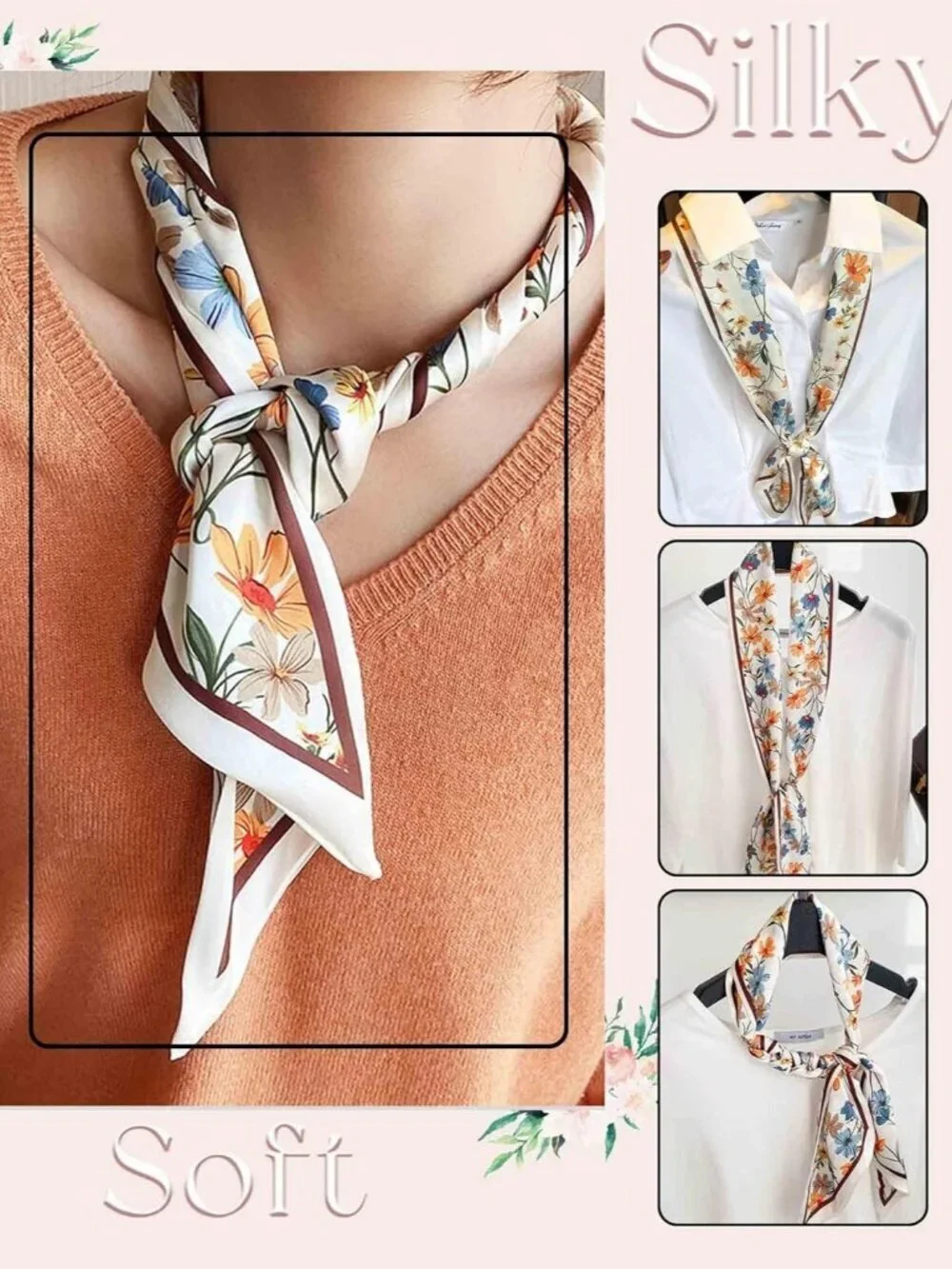 Women's Daisy Rice White Fashion Elegant Oblique Angle Scarves Bag Scarfs